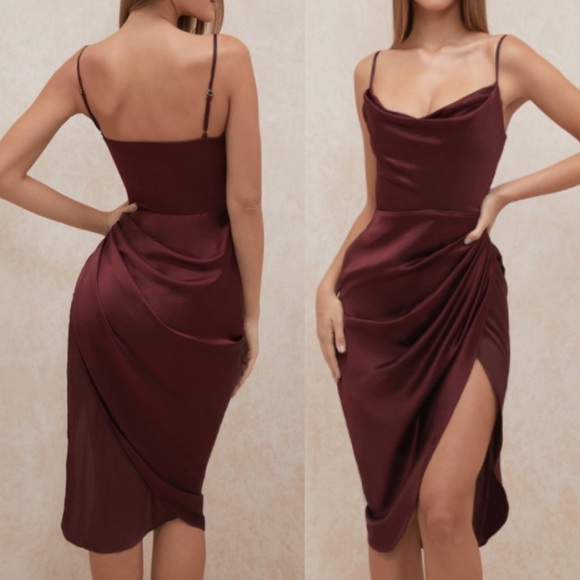 House of CB Dresses & Skirts - House of CB Reva Raisin Satin Balcony Corset Dress NWOT wine color size XS